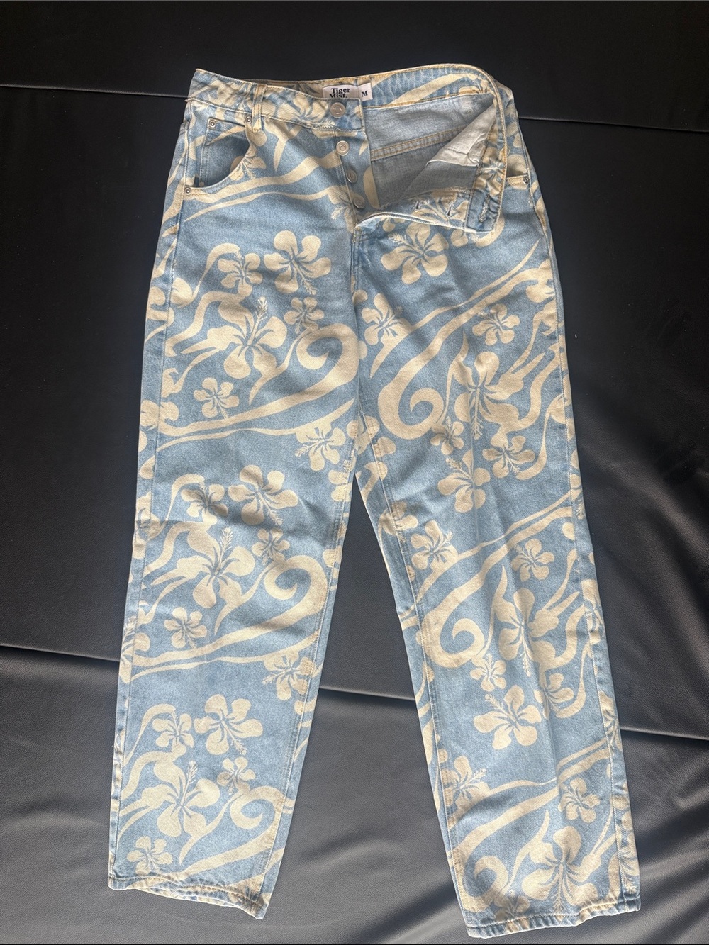 Tiger Mist Light Blue and Cream Floral Wide Leg Jeans